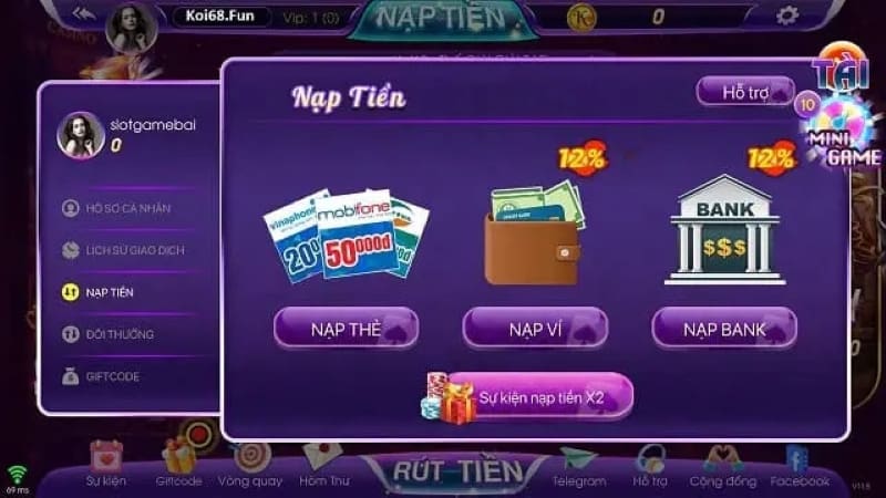 Hướng dẫn cách nạp tiền vào Koi68 fun