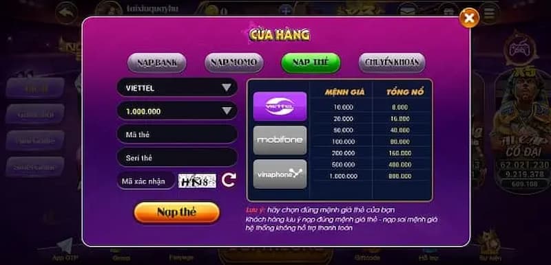 Hướng dẫn các bước nạp tiền đơn giản tại Boa club