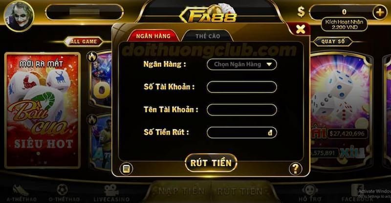 Rút tiền Fa88 đơn giản